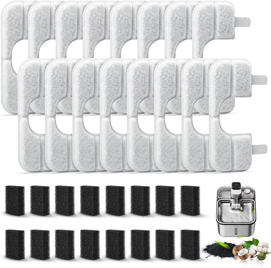 16 Pack Replacement Filters & 16 Pump Filter Sponges for Qinliy Q108 123oz/3.5L Stainless Steel Cat Water Fountain Filter Replacement