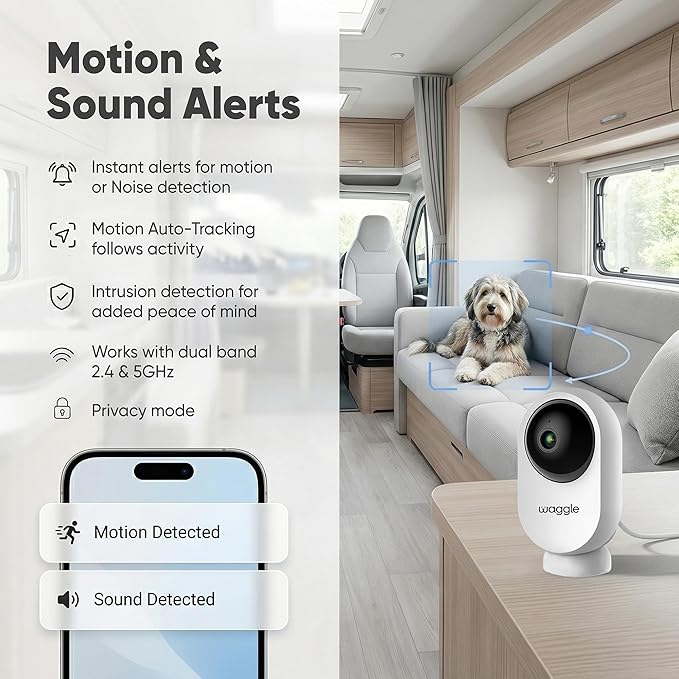 Waggle 4G LTE Pet Monitor Lite + RV Mini Camera - Cellular Temperature & Humidity Monitor, Real-time Alerts - RV/Camper/Van/Car Monitoring - Subscription Required