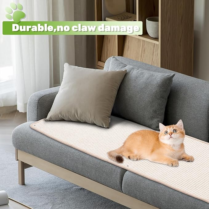 Natural Sisal Cat Scratcher Mat, Wall Scratcher Carpet, Cat Climbing Wall, Large Tall Scratching Post, Sofa Protector, Scratching Mat Pad for Indoor Cats (White, 39.3" Lx15.7 W, 2PCS)