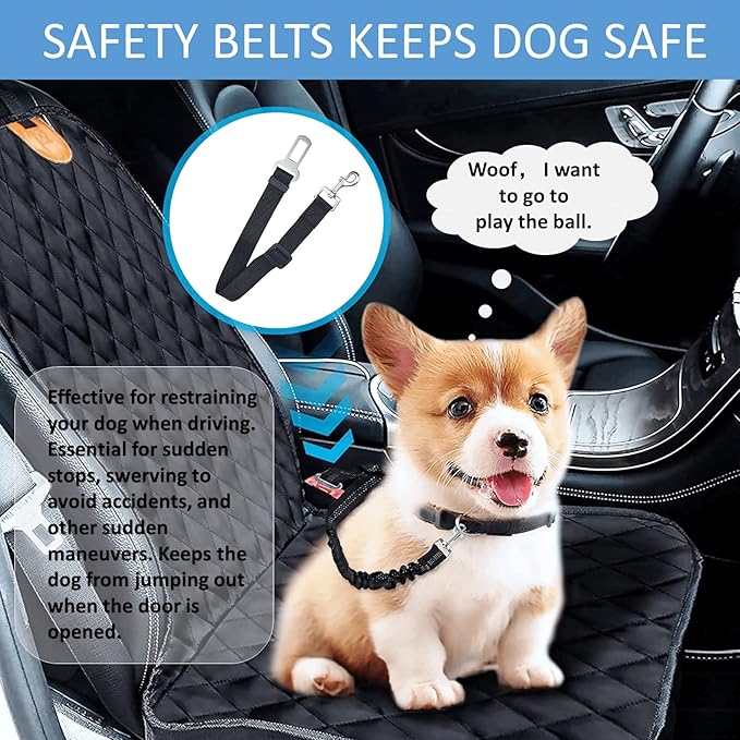 Dog Car Seat Cover for Front Seat, Scratchproof Car Seat Cover for Dogs, 100% Waterproof,with Dog Harness, Anti-Slip, Wear Resistance Fit for Cars, Trucks, SUVs, Jeeps. (Color : Black)