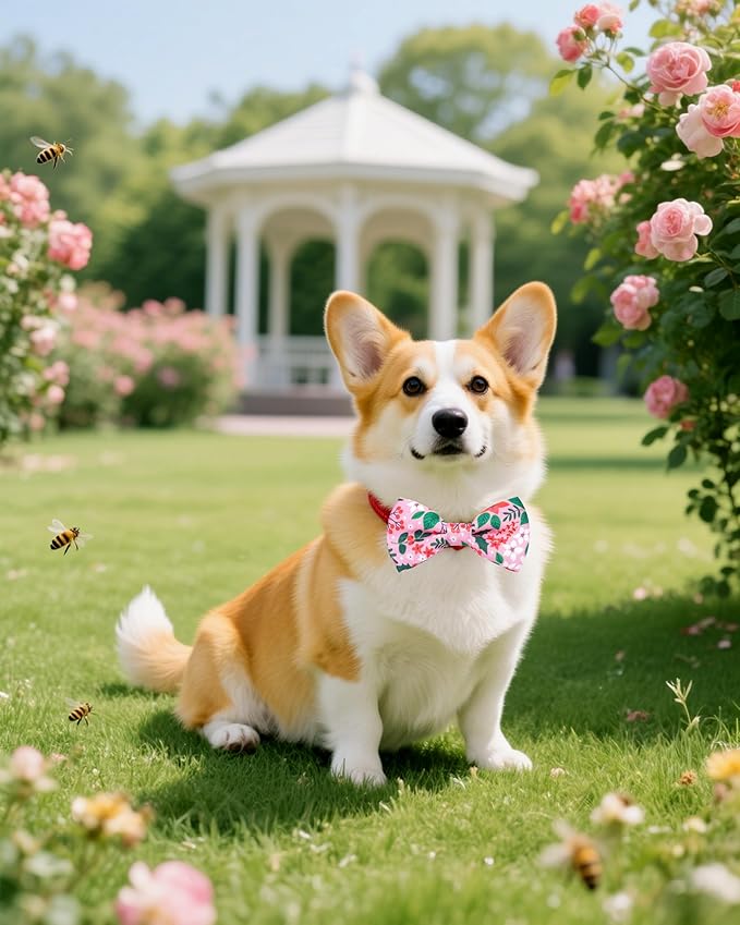 PET SHOW 10 Pack Floral Big Dog Bow Ties for Large Medium Dogs Sliding Collar Attachments Spring Bowties Sunflower Rose Bowknots Party Holiday Pet Grooming Accessories(Large)