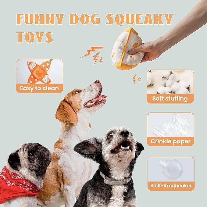 Nocciola Hide and Seek Plush Dog Toys, Orange Tangerine Interactive Dog Toy for Small Dogs, Puppy Squeaky Toy with Crinkle Papers, Puzzle Toy for Boredom, Nosework Pet Toy for Small Medium Dogs