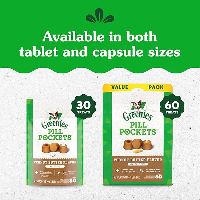 Greenies Pill Pockets for Dogs Small Size, Soft Dog Treats, with Real Peanut Butter, 3.2 oz. Pouch (30 Treats)