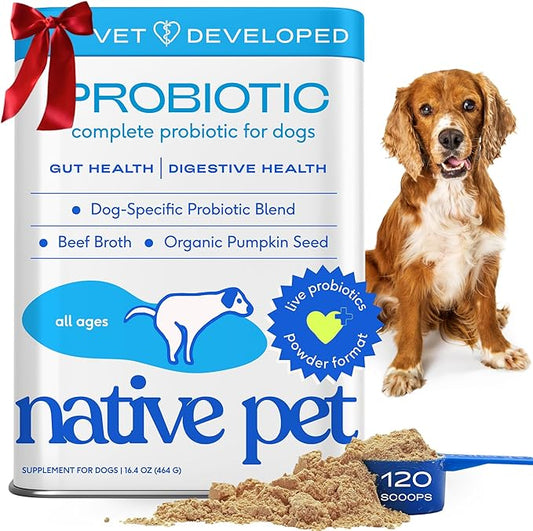 Native Pet Probiotics for Dogs - Dog Probiotics Powder for Digestive Health, Gut Support, & Immune Boost – Vet-Formulated Powder for Maximum Potency with Digestive Enzymes & Prebiotics - 120 Scoops