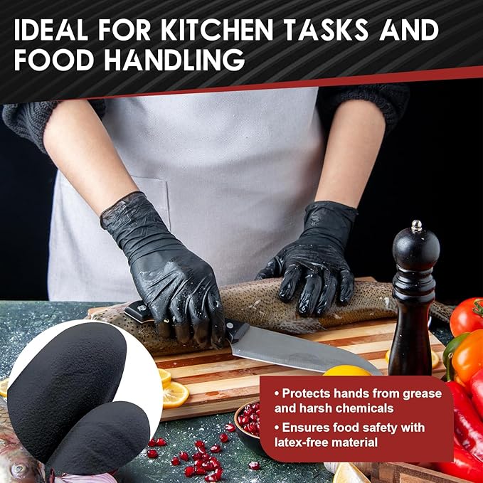 M68 Black Nitrile Gloves - 4 MIL Thick, Latex & Powder Free, Textured Fingertips, Chemical-Resistant, Disposable, Non-Sterile