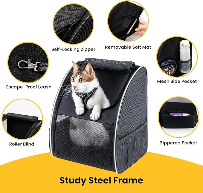 Cat Backpack Carrier for Small Dogs and Cats Fit Up to 15 Lbs,Small Dog Backpack, Expandable & Foldable with 3-Side Mesh Windows, Pet Carrier for Travel & Hiking Friendly，Black