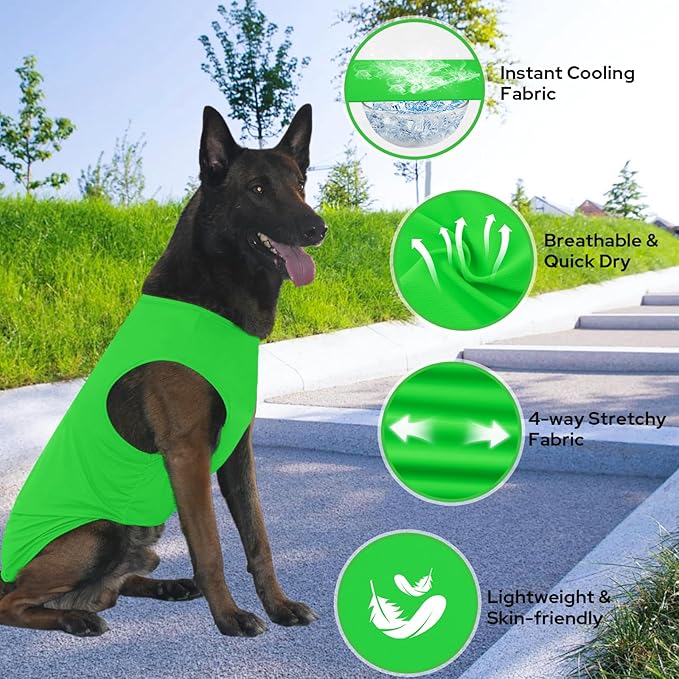 2 Pack Dog Cooling Shirts, Ice Pet Vest Dog Clothes for Instant Cooling, Lightweight Breathable Sleeveless T-Shirts for Large Dogs, Bright Red+Fresh Green (M)