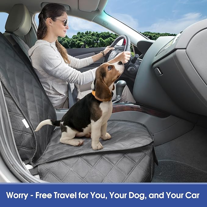 Front Seat Cover with Side Flaps - Waterproof, Durable Captain Seat Protector for Dogs & Humans, Protects from Dirt, Fur, Scratches, Fits Cars, SUVs, Trucks, Minivans(1-Pack)