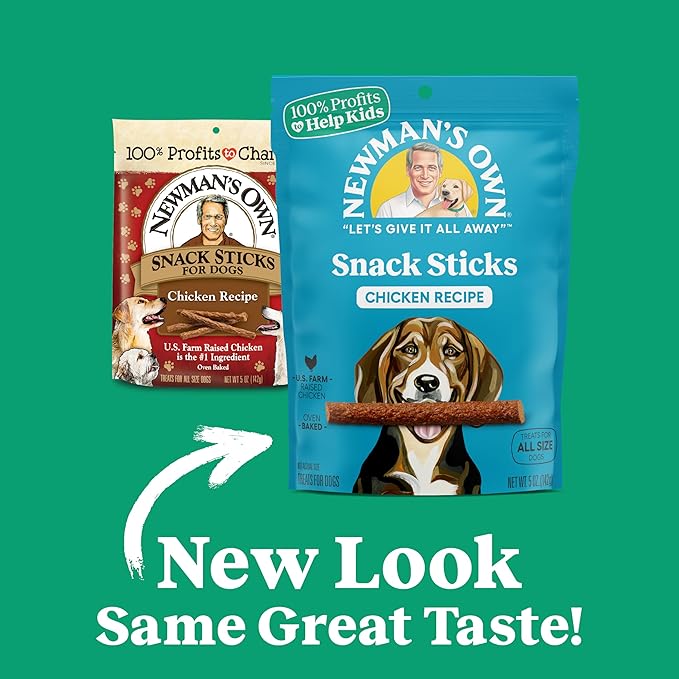 Newman's Own Chicken Recipe Dog Snack Sticks, 5 oz Bag (Pack of 8) — Soft Chewy Meat Sticks, US Farm-Raised Chicken, No Corn Wheat or Soy, Wholesome Training Rewards, Made in USA