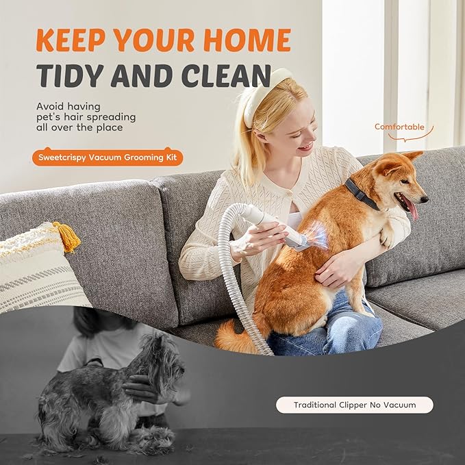 5-in-1 Pet Grooming Vacuum Kit, Dog Clippers with Cordless Low Noise 2.5L Dust Cup, 3 Suction Modes and 5 Groomer Tools for Dogs, Cats and Other Animals Hair Trimmer