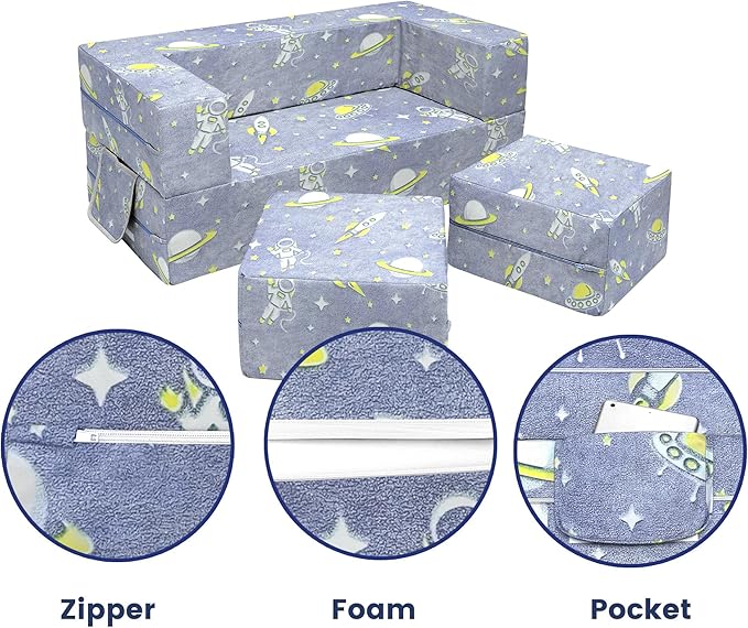 Kids Sofas, Foam Toddler Plush Couch Armchair,Glow in The Dark Children Play Convertible Sofa Set, Playroom Fold Out Sofa Bed for Boys Girls