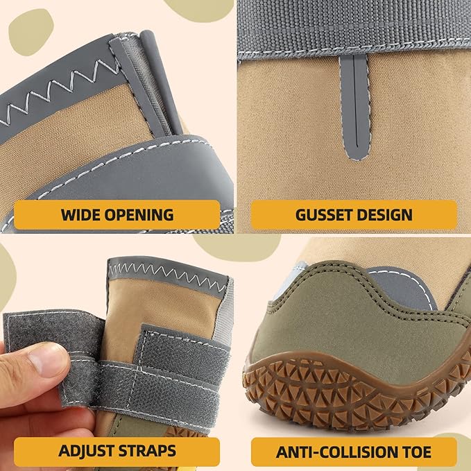 Dog Shoes for Large Dogs, Medium Dog Boots & Paw Protectors for Hardwood Floors, Outdoor Dog Booties for Hot Pavement Winter Snow Hiking, Waterproof Dog Shoes with Reflective Strips Size 8