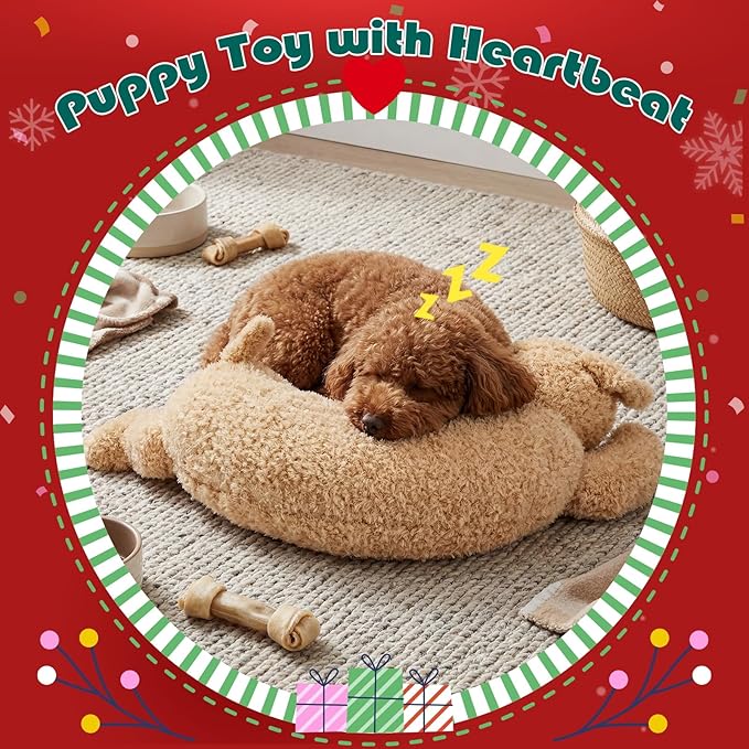 Soulchen Heartbeat Toy for Dog Anxiety Relief Stuffed Animal Comfort Toy for Puppies, Sleep Aid Plush for Crate & Kennel Training, Cuddly Companion Helps Calm Separation Stress (Bear Dog)