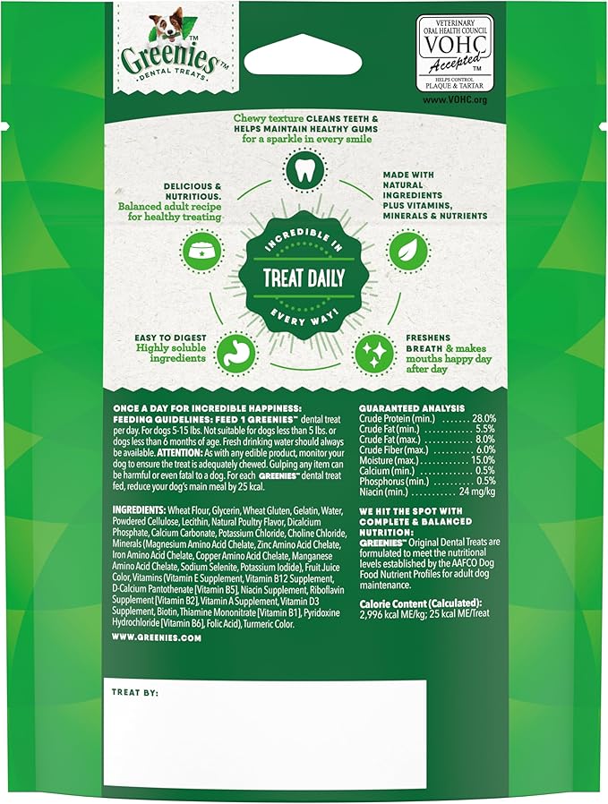 Greenies Veterinarian-Recommended Natural Dental Dog Treats Regular Size, Original Flavor, 3 oz. Pack, 11 Count