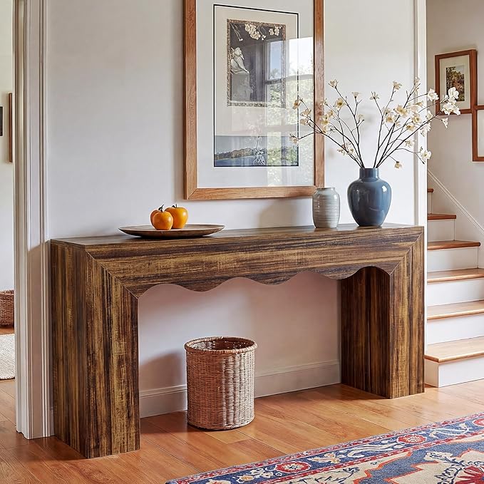 Tribesigns 63" Farmhouse Console Table, Wooden Couch Table Behind Sofa with Storage, Long Entryway Sofa Station, Narrow Console Stand with Base, Hallway Stand for Entryway, Living Room (1, Dark Brown)