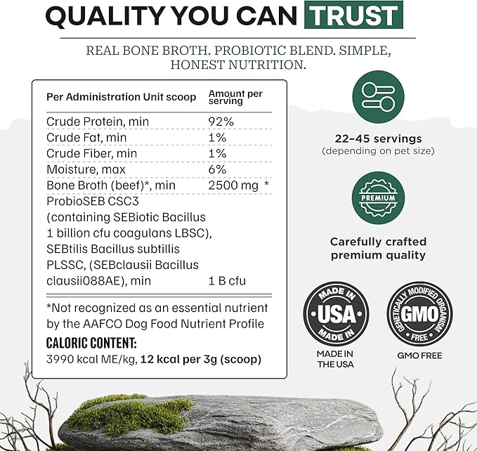 Wild Foods Dog Bone Broth Powder – 100% Natural & 4.76oz US Made Bone Broth for Dogs Support Digestion, Gut & Joint Health – Non Fillers Rich in Gelatin, Glutamine & Proline