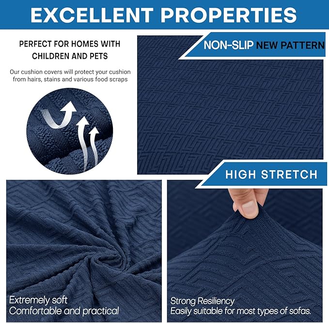 XINEAGE 2025 New 4 Pieces Extra Large Couch Covers for 3 Cushion Sofa Super Stretch Sofa Cover for 3 Large Seat Cushion Universal Slip Cover for Living Room (Navy Blue), 91"-110"(3 Cushions)
