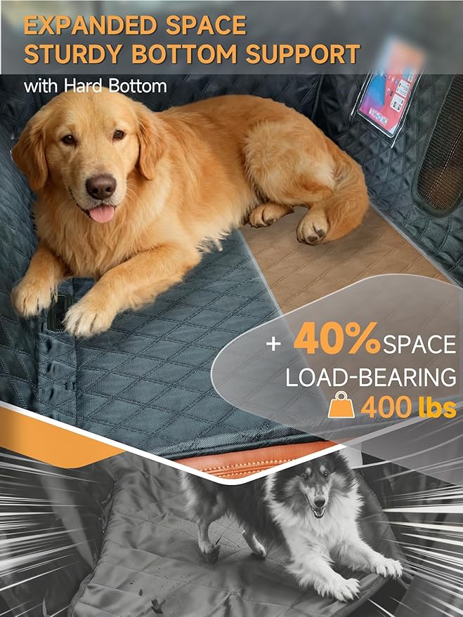 Dog Covers for Cars Back Seat, Back Seat Extender for Dogs with Hard-Bottom, 2025 Upgraded 1680D Material, Anti-Scratch & Anti-Slip, Holds 400 lbs, Universal Fit for Car, SUV, Truck