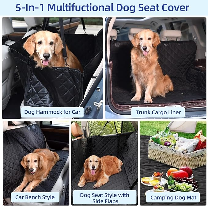 Large Heavy Duty Dog Car Back Seat Cover with Side Door Protectors Universal for Sedan/SUV/Trucks, 100% Waterproof 600D Oxford Fabric, Nonslip Seat Protector, Durable Scratchproof Materials, Black