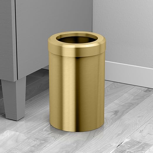 Gatco Small Bathroom Trash Can with Lid, Round 3 Gallon Stainless Steel Wastebasket, Under Sink, Brushed Brass, for Bathroom, Bedroom, Office (1910B)