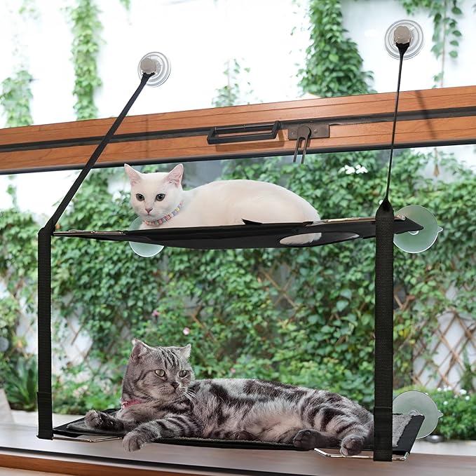 Cat Window Perch Folding Cat Hamock for Closing Curtain Up to 50lb Metal Frames Double Layers Window Bed Soft Mats Sunny Seat