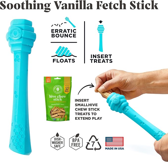 PROJECT HIVE ·PET COMPANY· - Soothing Vanilla Scented - Hive Dog Fetch Stick for Large Breeds - Dog Stick Toy - Floats in Water - Treat Dispenser Toy - Durable and Tough - Made in The USA