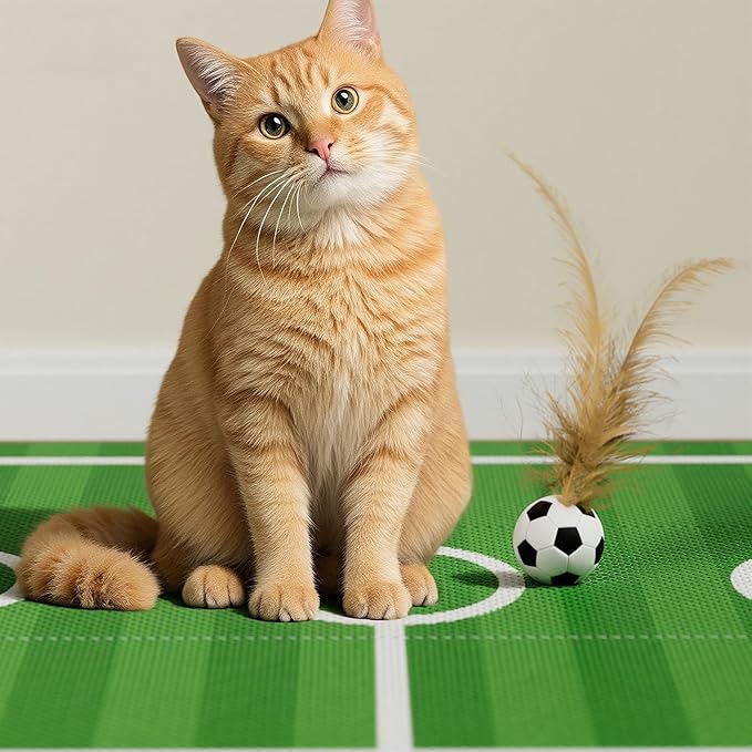 Cat Scratching Board - Football Sports Field Design with Elastic Ball, Hide-and-Seek Holes, and Interactive Play Box for Indoor Cats