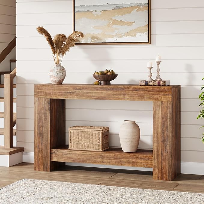 Garvee 47" Farmhouse Console Table with 2 Tiers and Storage – Large Wooden Sofa Table for Entryway, Hallway and Living Room