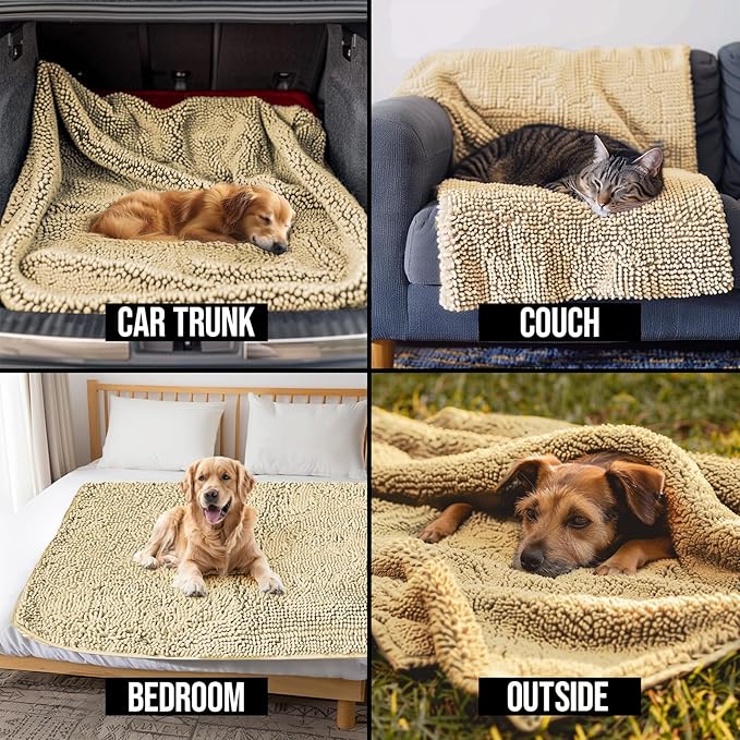 Muddy Mat® Dog Blanket - Chenille Water Absorption Blanket for Bed & Couch Cover for Dogs Washable, Anti-Slip Soft and Durable Furniture Protector for Dogs - Beige 30"x70"