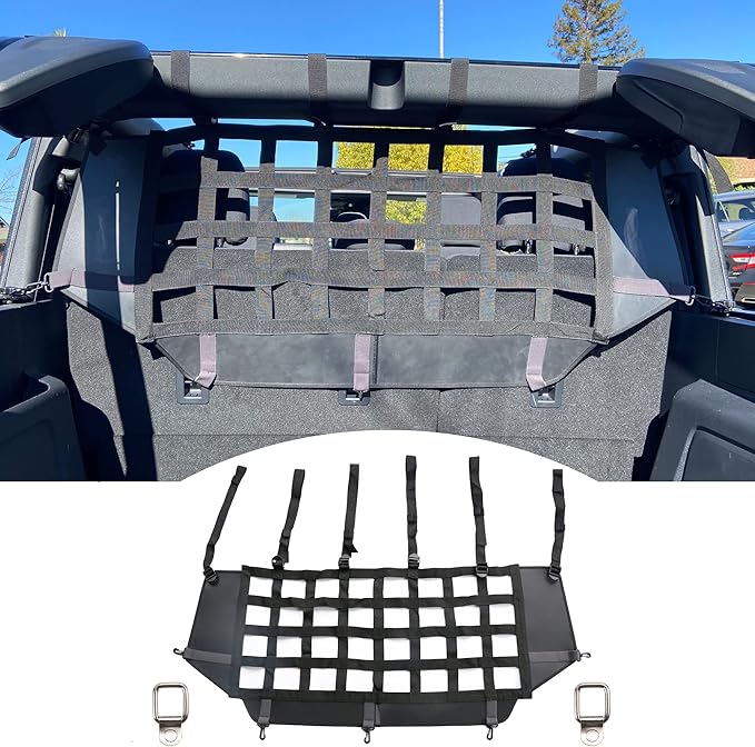 Dog Car Barrier for Bronco, Dog Barrier Car Net Mesh Divider Restraint Trunk Cargo Area for 2021-2025 Ford Bronco Accessories 4 Door, Suitable for Medium, Large Pets, Black