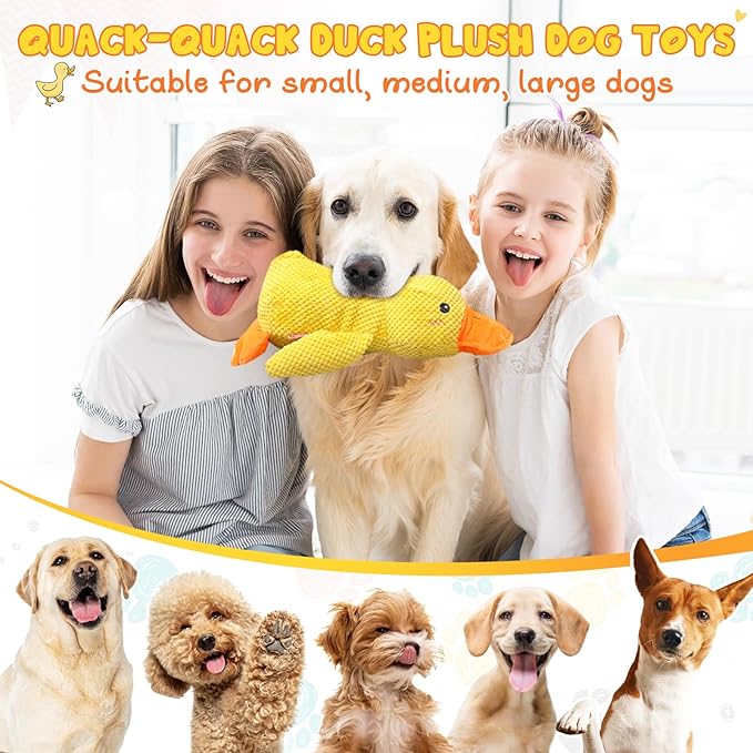 Mellow Calming Duck Dog Toy, 2026 Upgrade Calming Duck Toy for Dog, Interactive Toy with Quack Sound, Soft Plush Stuffed Calming Duck Pillow for Puppy Keep Busy (Yellow)
