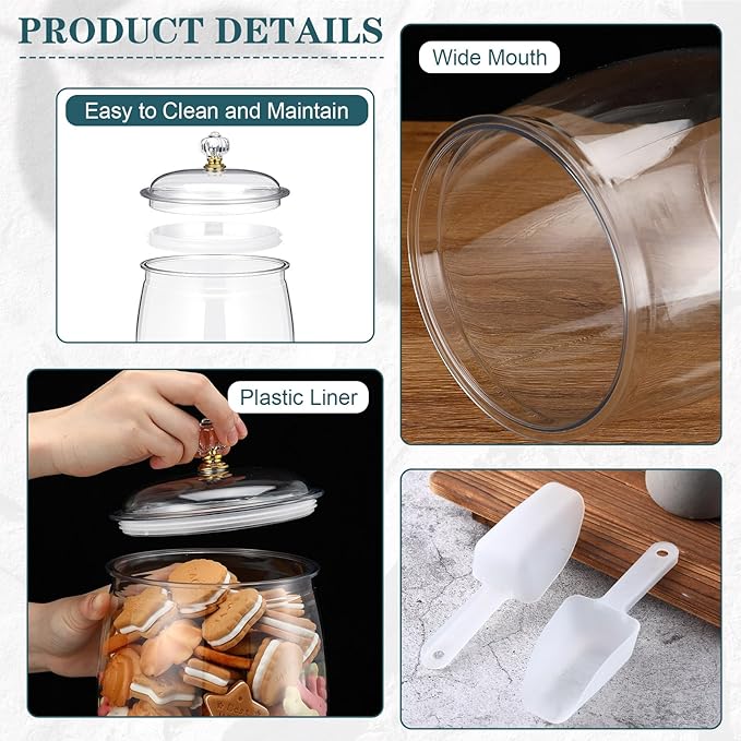 Nuogo 2 Pcs 0.5 Gallon 64 oz Candy & Cookie Jar Plastic Jars with Lids Decorative Apothecary and Candy Buffet Container Clear Airtight Food Storage Canister (Retro Style)