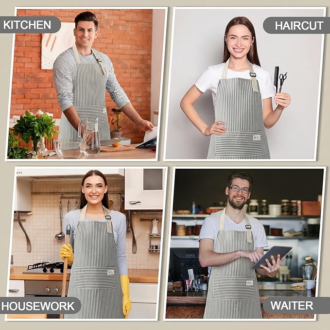 Janmercy 24 Pcs Aprons for Women Men with 2 Pockets Linen Cooking Kitchen Apron Adjustable Bib Chef Apron Bulk Aprons Unisex