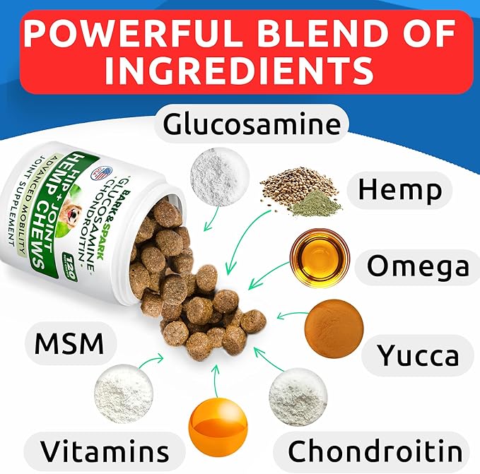Hemp Chews Dogs Hip Joint Pain Relief - Glucosamine Chondroitin Hemp Treats for Joint Health - Dog Joint Supplement Large Breed & Small - Hemp Oil Pill - Canine Vitamin Treat Old Dog (240Ct/Bacon)