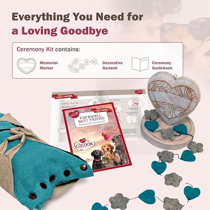 Cocoon® - Eco-Friendly Pet Burial & Cremation Ceremony Kit (Premium Wool) - Casket for Dogs and Cats – Size for Every Breed (Choose Size & Color) (Medium, Teal Green)
