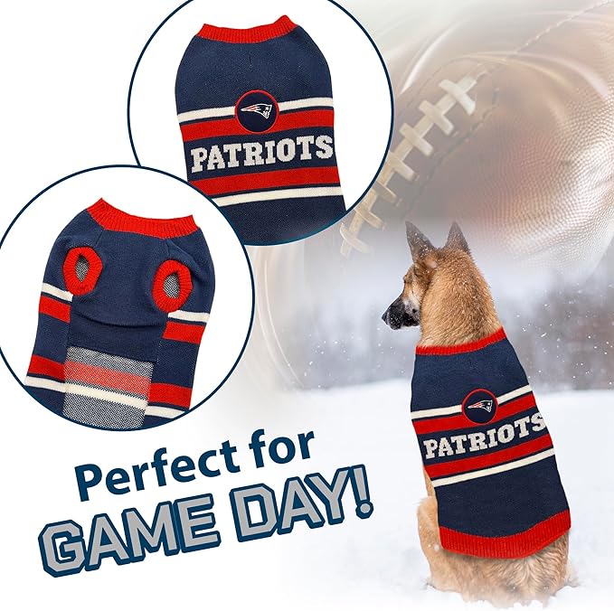 NFL New England Patriots Dog Sweater, Size Extra Large. Warm and Cozy Knit Pet Sweater with NFL Team Logo, Best Puppy Sweater for Large and Small Dogs