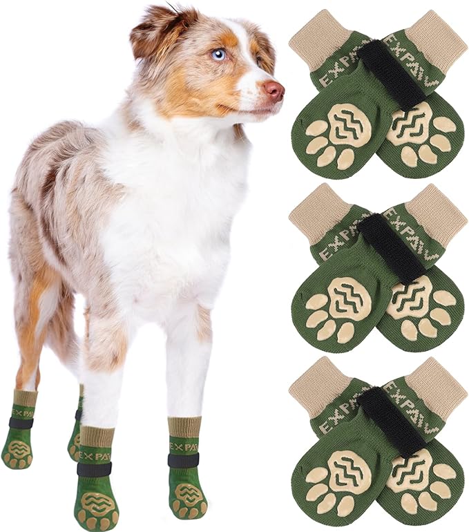 EXPAWLORER 6PCS Anti-Slip Dog Socks to Prevent Licking Paws,Dog Shoes for Hot Pavement,Best Paw Protector Traction Control on Hardwood Floor,Dog Booties for Puppy Small Medium Large Senior Dogs