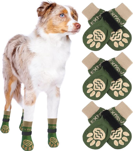 EXPAWLORER 6PCS Anti-Slip Dog Socks to Prevent Licking Paws,Dog Shoes for Hot Pavement,Best Paw Protector Traction Control on Hardwood Floor,Dog Booties for Puppy Small Medium Large Senior Dogs