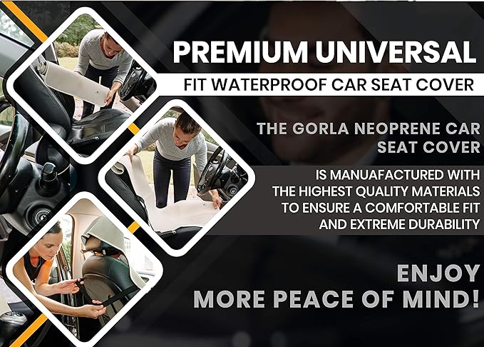 Gorla Gear Beige Premium Universal Fit Waterproof Stain Resistant Tan Khaki Car Seat Cover Neoprene Non-Slip Bucket Seat Dog Sweat Proof Protector Save Your Leather Cloth Seats Van Truck SUV Sedan