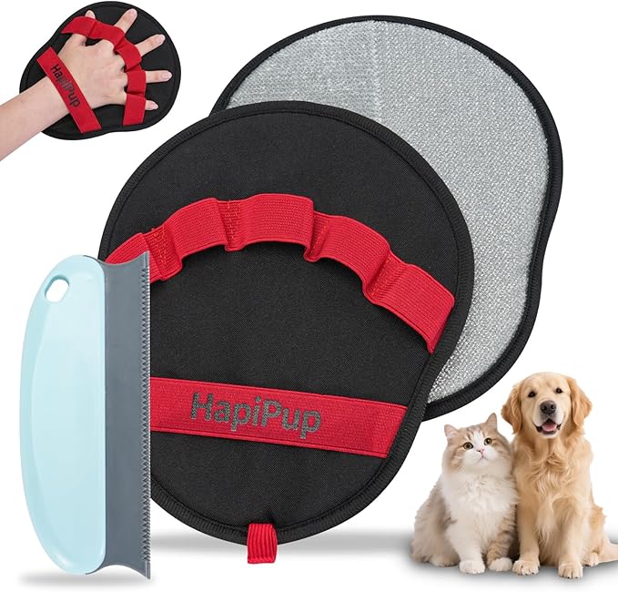 Pet Hair Removal Glove, Magic Brush Electrostatic Mitt for Dogs & Cats, Reusable Grooming Gloves - Dog Hair Remover Tool with 5-Finger Design for Couch, Carpet, Clothing & Car Seat(Red)