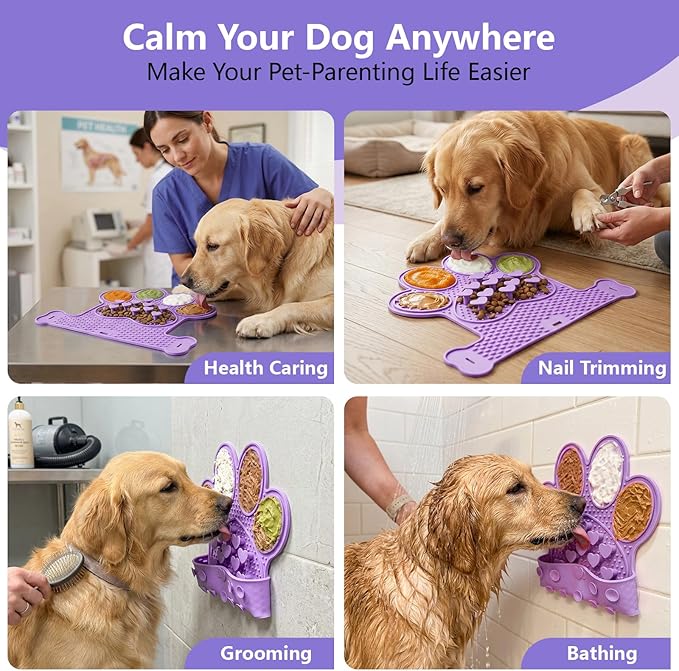 Licking Mat for Dogs & Cats, Slow Feeder Lick Pat, Anxiety Relief Dog Feeding Mat for Butter Yogurt Peanut, Purple