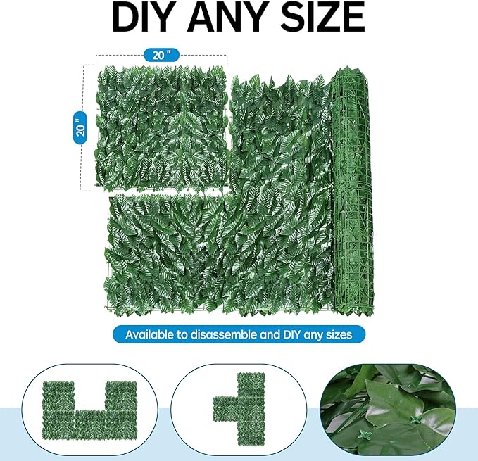 Artificial Ivy Privacy Fence Screen,39.4" X 118" UV-Anti Fake Leaves Plant Vine,Privacy Hedges Wall for Indoor Outdoor Garden Backyard Decor,Color Green Pineapple Leaves