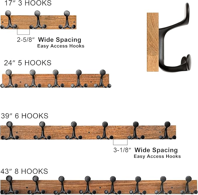 SKOLOO 17-Inch Light Brown Wood Coat Rack Wall Mount with 3 Triple Hooks - Ideal for Family Entrances, Classrooms, and Pet Supplies Storage - Perfect Coat Hooks for Wall