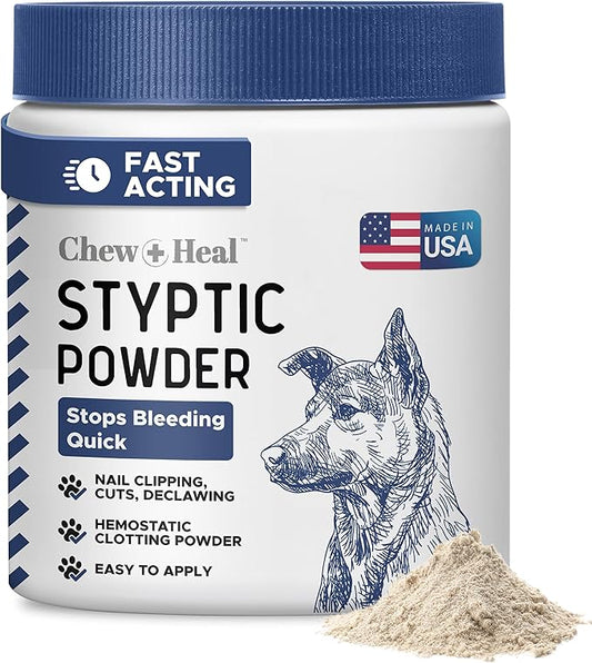 Chew + Heal Labs Styptic Powder for Dogs - .5 oz Quick Stop Bleeding for Dogs Nails & Animal Cuts - Blood Stop Clotting Powder & Wound Care