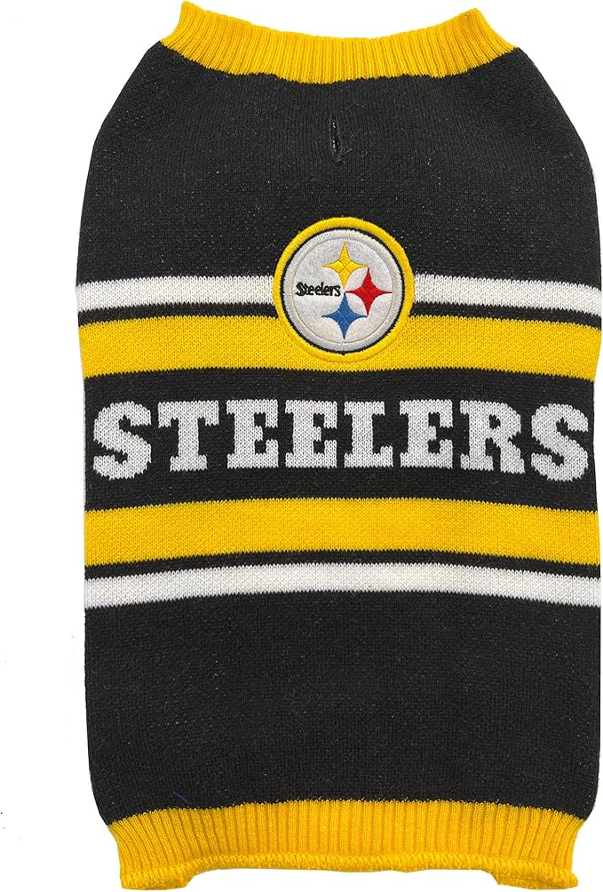 NFL Pittsburgh Steelers Dog Sweater, Size Small. Warm and Cozy Knit Pet Sweater with NFL Team Logo, Best Puppy Sweater for Large and Small Dogs