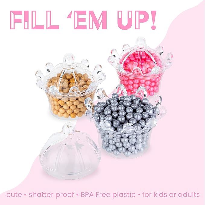 Hammont Crown Shaped Acrylic Candy Boxes - 8 Pack - 2.95"x2.75" - Perfect for Weddings, Birthdays, Party Favors and Gifts | Designer Cute Clear Lucite Plastic Treat Containers