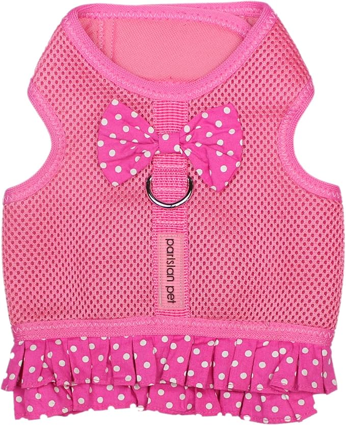 Parisian Pet Step in Dog Harness - 100% Mesh Fabric Pink Girl Dog Harnesses - Soft Fully Padded, No Pull Dog Vest Harness Dress - Puppy Harness - Dog Harness Large Sized Dog - L