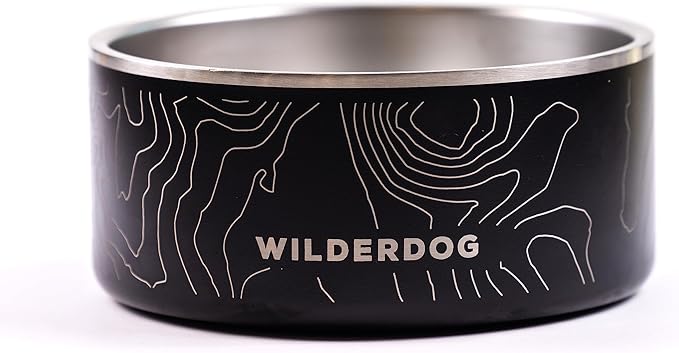 Wilderdog Slow Feeder & Stainless Steel Dog Bowl Set – Black 64 oz BPA-Free Kitchen-Grade Steel with Non-Slip Base – Feeder Promotes Healthy Digestion – Fits 7"+ Bowls – Dishwasher Safe