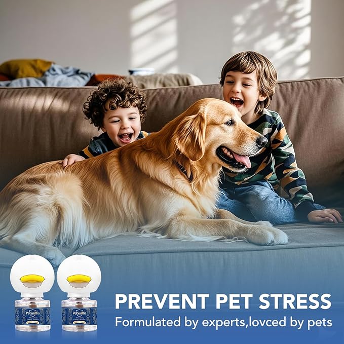 Adanced Dog Calming Diffuser, Calming Pheromones Diffuser Kit Appeasing Pheromone Diffuser to Calm (2Plug in+4Refill+Interactive GiftCard) for Anxiety Relief Reduce Aggression Fighting Barking Stress
