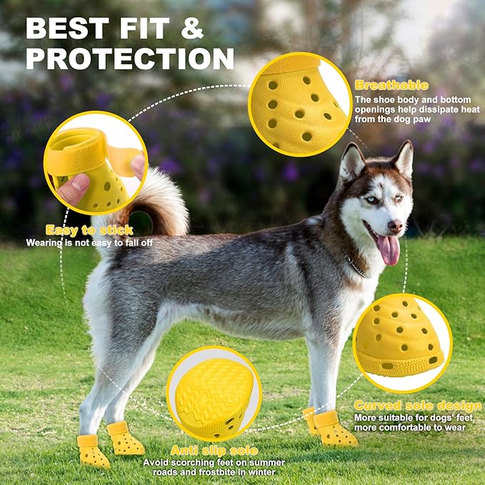 Dog Shoes Breathable Dog Shoe for Hot Pavement, Dog Booties and Paw Protectors, Non-Slip Waterproof Dog Sandals Boots (Yellow, L: (3.1’’x2.5'')(L*W))